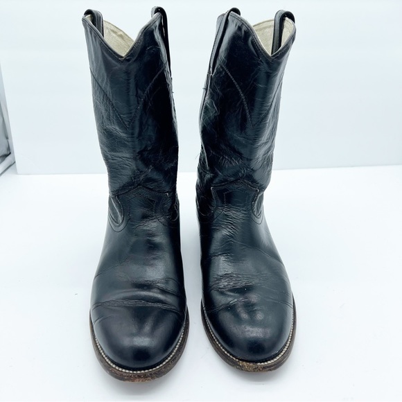 Cowtown Boots Black Leather Cowboy Boots Wide - Picture 5 of 9